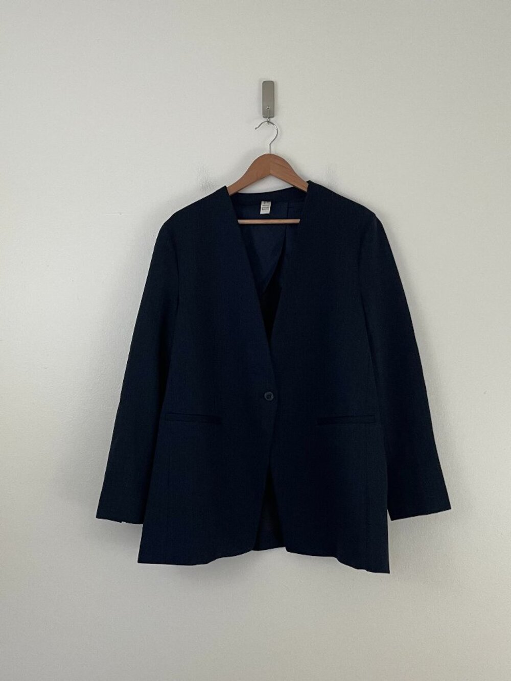 Spanx Navy Pinstripe Perfect Collarless Single Breasted Blazer Size XL